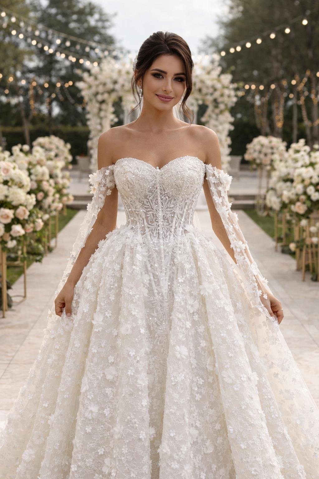 APHRODITE — 3D çiçek aplikeli bahçe gelinliği · Smyrna Line